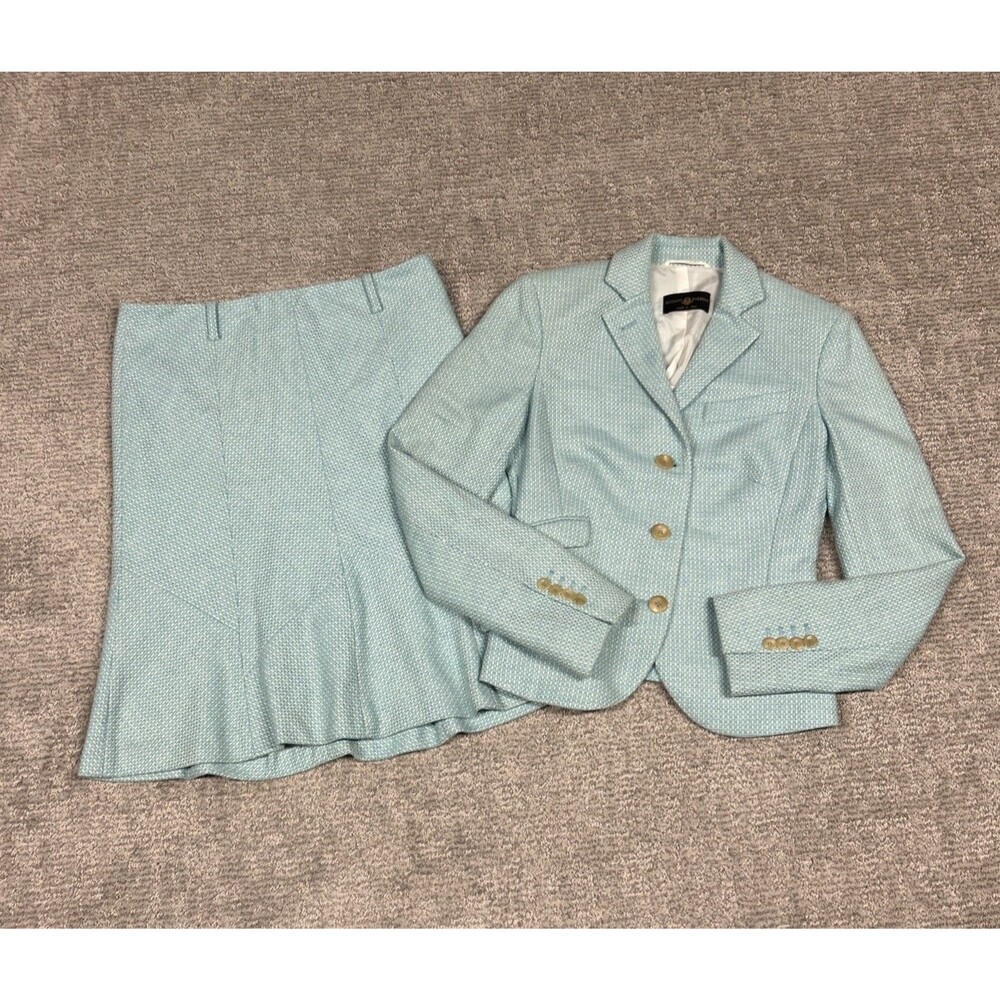 Luciano Barbera Skirt Blazer Jacket Suit Set Womens 40 Cashmere Aqua Italy US 8